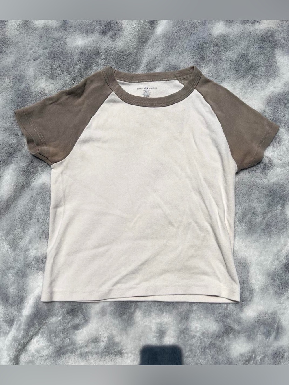 Brandy Melville Cream and Brown Baseball Baby Tee